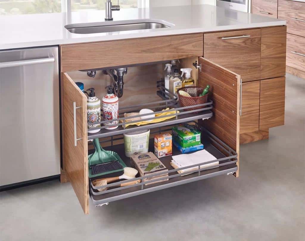 modern shelf unit under sink kitchen organizer