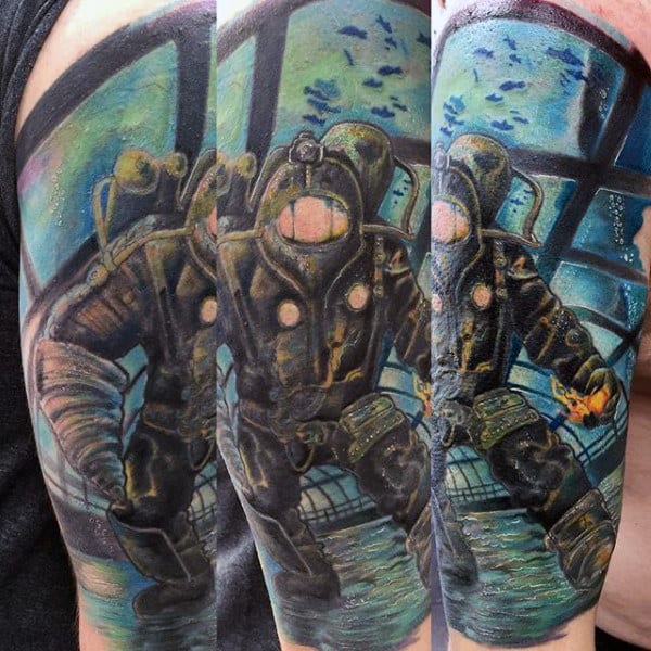 Underwater Bioshock Mens Half Sleeve Tattoo Designs