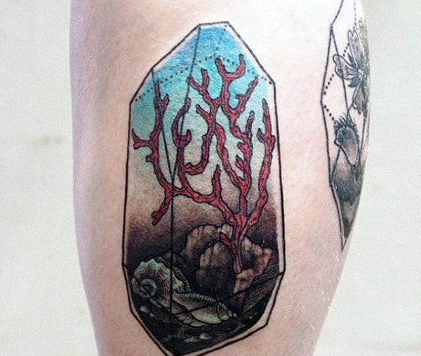 Underwater Small Mens Seashell Tattoo With Red Coral