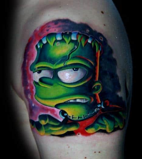 Unique 3d New School Mens Bart Simpson Zombie Upper Arm Tattoos