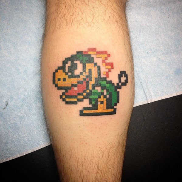 Unique 8 Bit Video Game Leg Calf Tattoos For Men