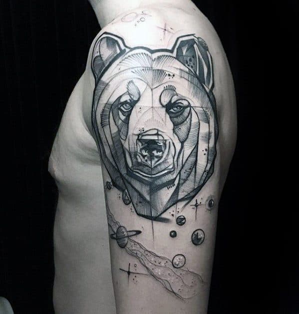 Unique Arm Artistic Sketched Bear Male Tattoos