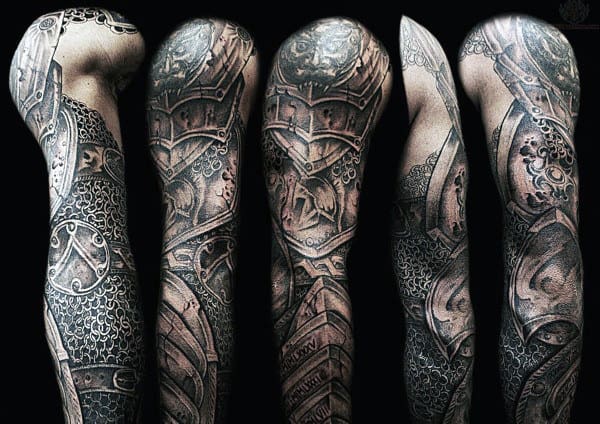Unique Armor Plate Mens Full Sleeve Tattoos