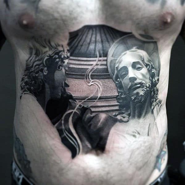 Unique Badass Guys Shaded Black And Grey Tattoo Design On Chest