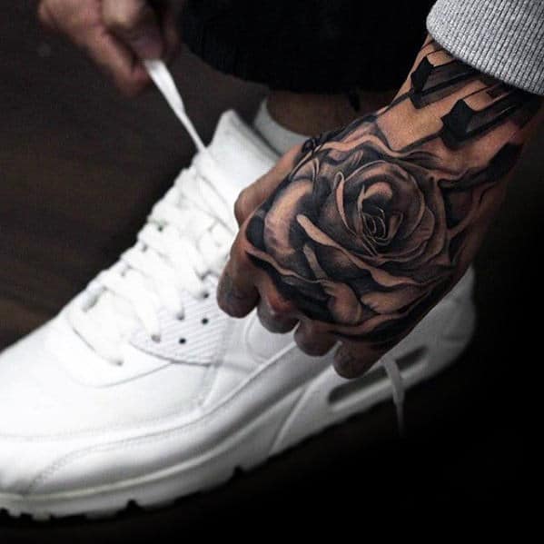 Unique Badass Rose Flower Male Hand Tattoos