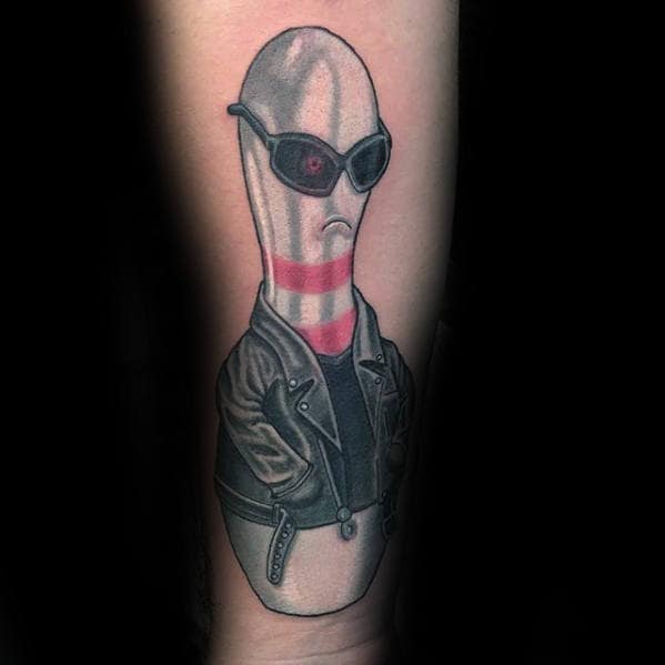 Unique Bowling Pin With Leather Jacket And Sunglasses Mens Tattoo