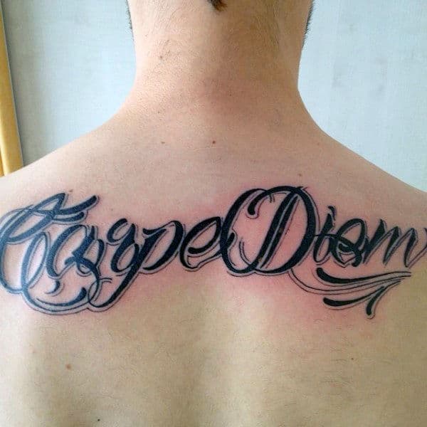 Unique Carpe Diem Black Ink Guys Back Tattoos