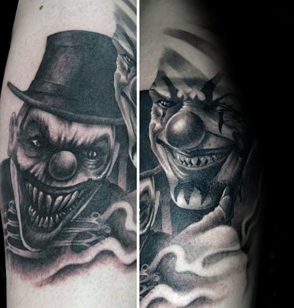 Unique Clown Shaded Black And Grey Ink Mens Tattoos
