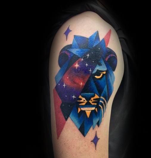 Unique Colorful Mens Modern Arm Geometric Lion Tattoos