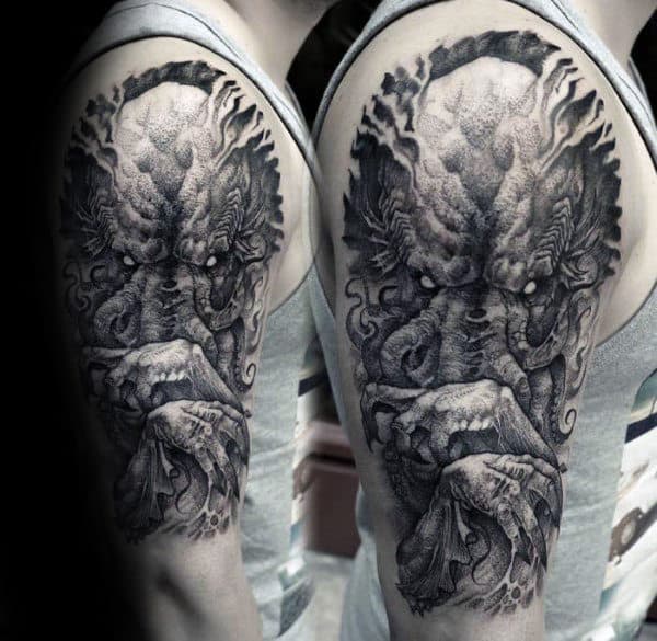 Unique Cthulhu Half Sleeve Shaded Tattoos For Men