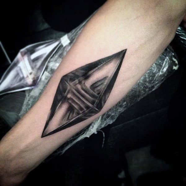 Unique Diamond Shape Design Tattoo On Mans Inner Forearm