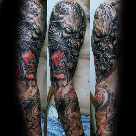 Unique Dragon Full Arm Guys Tattoo Inspiration