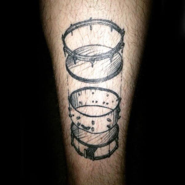 Unique Drum Diagram Guys Leg Tattoo