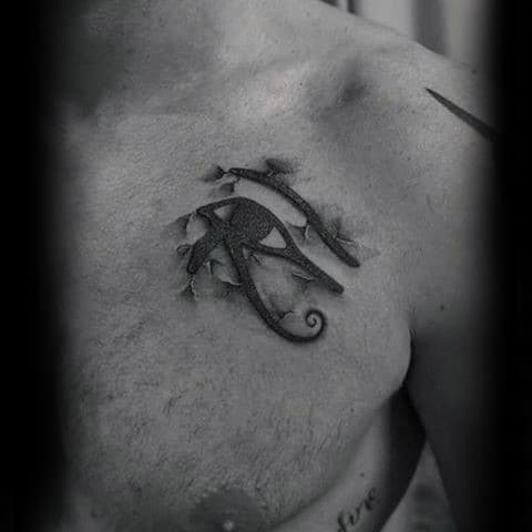Unique Eye Of Horus Chest Male Tattoo