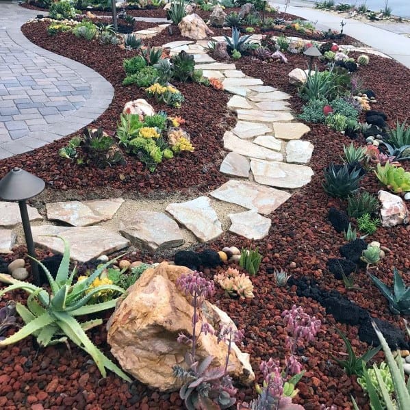 flagstone walkway with landscape