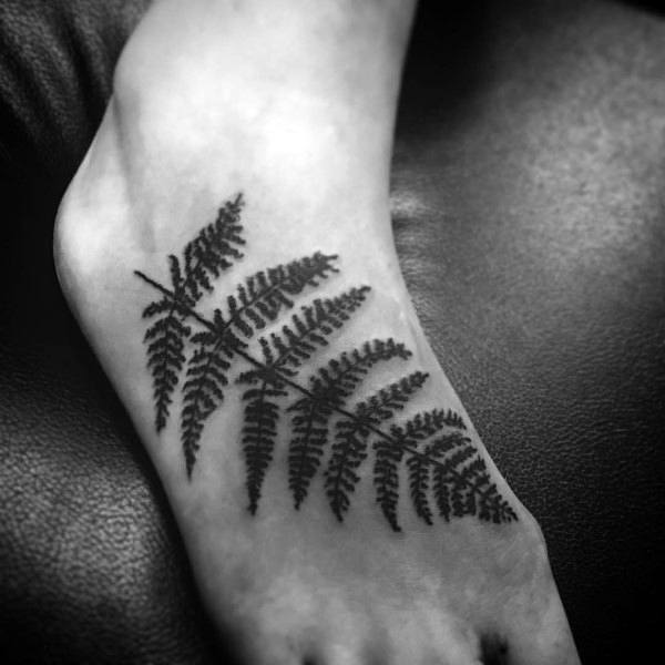Unique Foot Fern Tattoo On Man