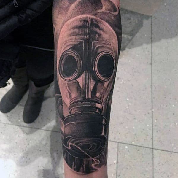 Unique Gas Mask Inner Forearm Mens Tattoo Ideas