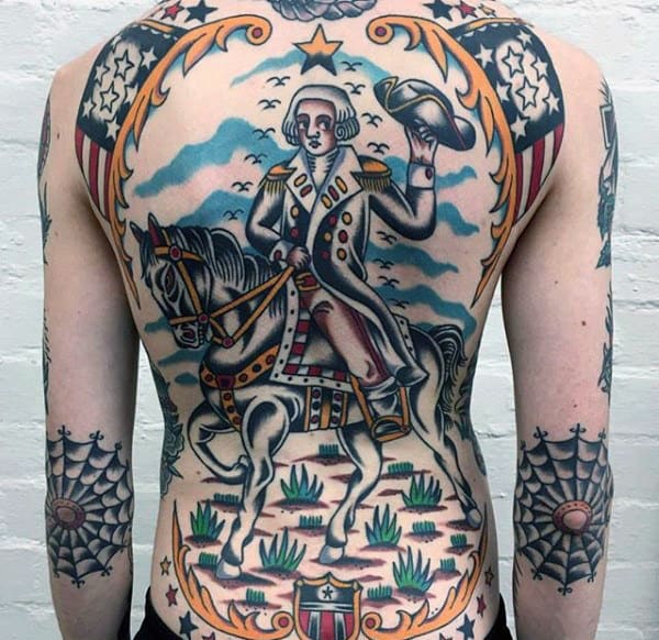 Unique George Washington Traditional Back Guys Tattoos