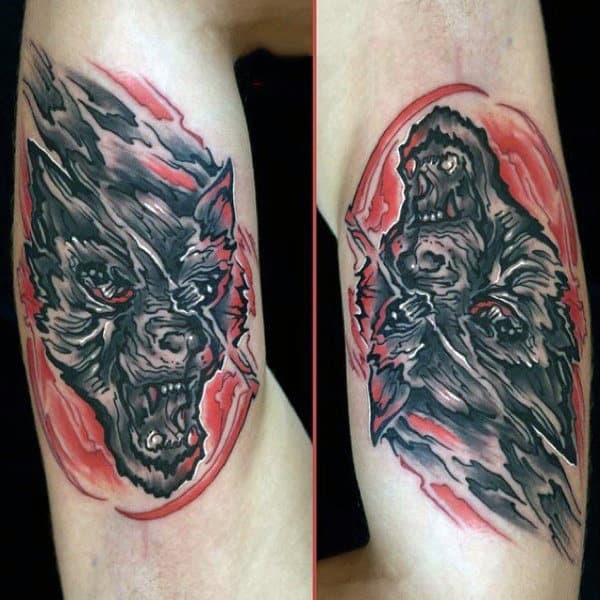 Unique Graphic Art Werewolf Tattoo Mens Arms