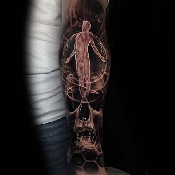 Unique Guys Badass Skull Science Fiction Inner Forearm Tattoo