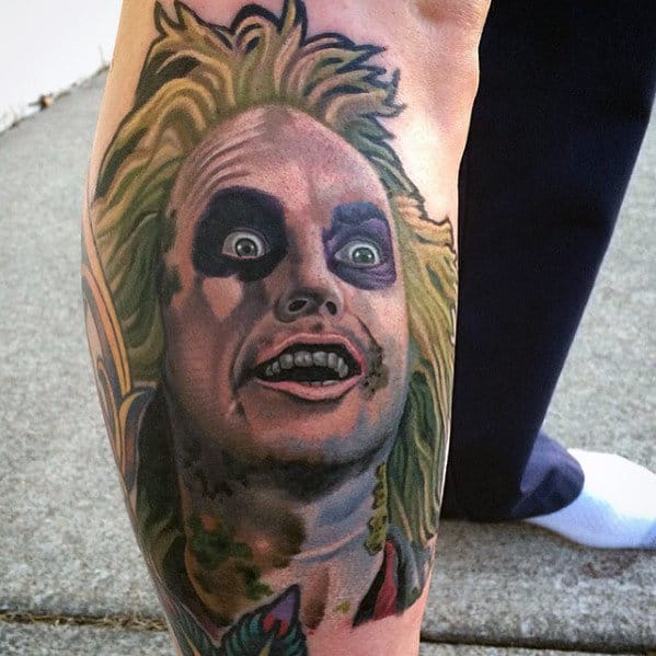 Unique Guys Beetlejuice Leg Tattoo Designs