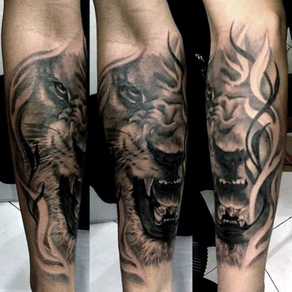 Unique Guys Lion Tattoo On Forearm