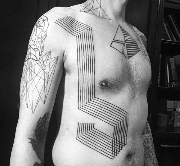 Unique Guys Original Linework Geometric Chest Tattoo