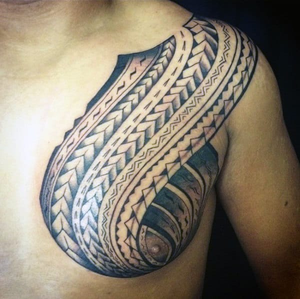 Unique Guys Polynesian Chest Tattoos