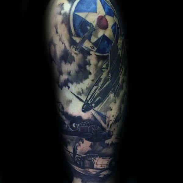 Unique Guys Ww2 Half Sleeve Tattoo Ideas