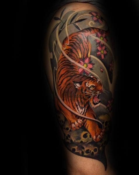 Unique Half Sleeve Japanese Tiger Tattoos For Males