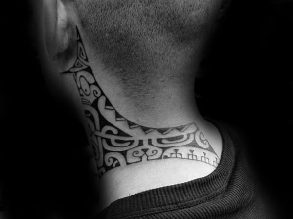 Unique Hawaiian Mens Tribal Neck Tattoos