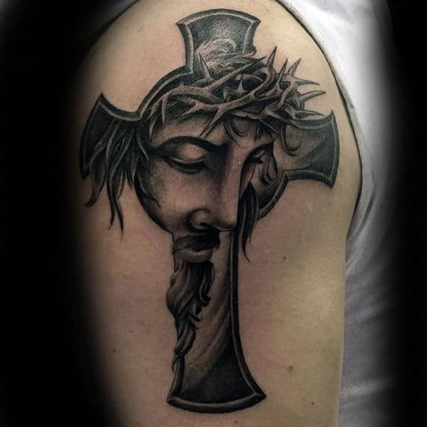 Unique Jesus Cross Guys Arm Tattoo Design Ideas