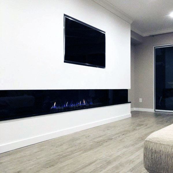 long linear fireplace installation