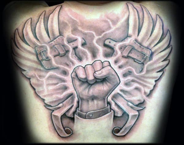 Unique Lineman Ibew Mens Wings Back Tattoo Ideas