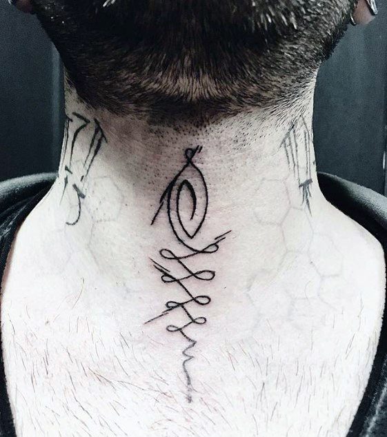 Unique Lines Guys Small Tattoo Designs On Front Of Neck