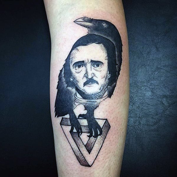 Face In Raven Tattoo On Forearm