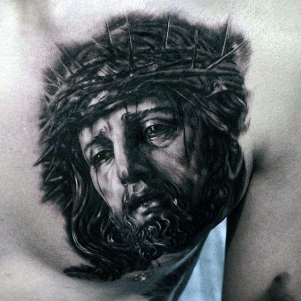 Unique Mens 3d Jesus Tattoos On Chest
