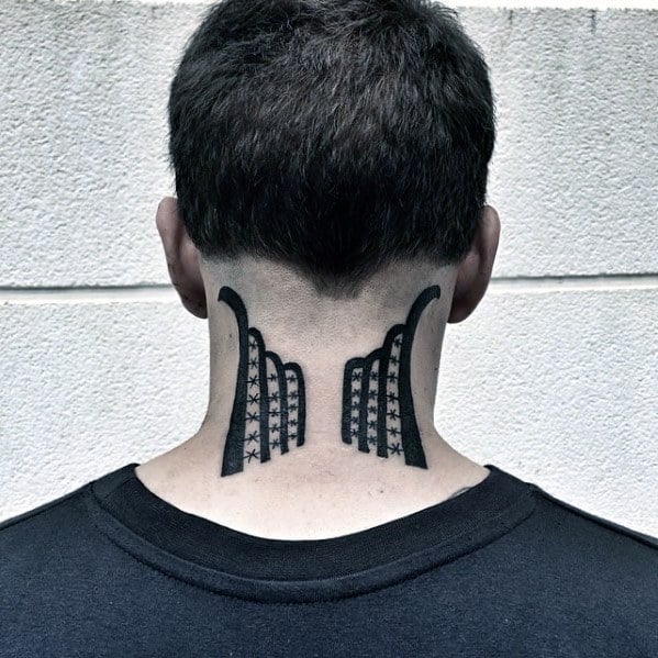 Unique Mens Abstract Back Of Neck Small Tattoos