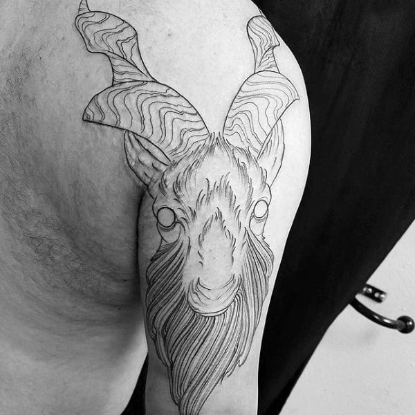 Unique Mens Arm And Shoulder Goat Black Ink Outlien Tattoo Designs
