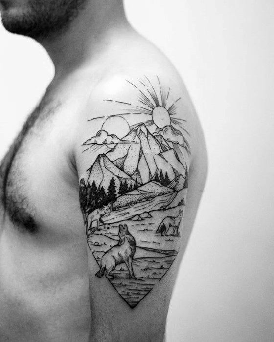 Unique Mens Arm Coyote Tattoos