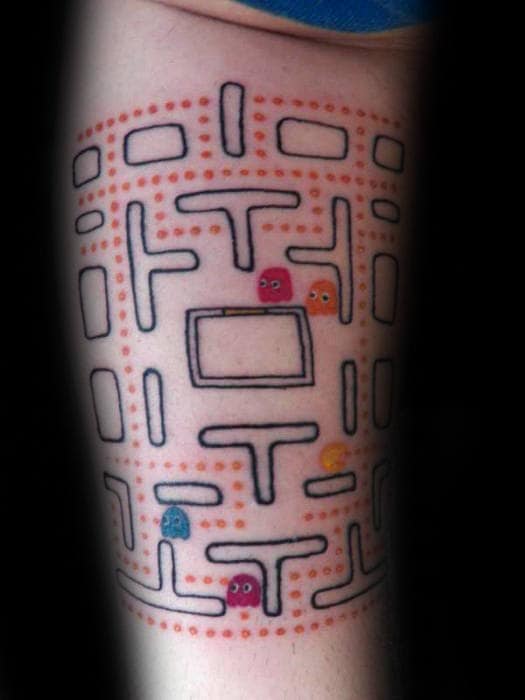 Unique Mens Arm Pacman Maze Tattoo