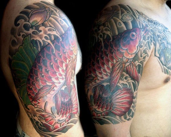 Unique Mens Arowana Tattoos Half Sleeve