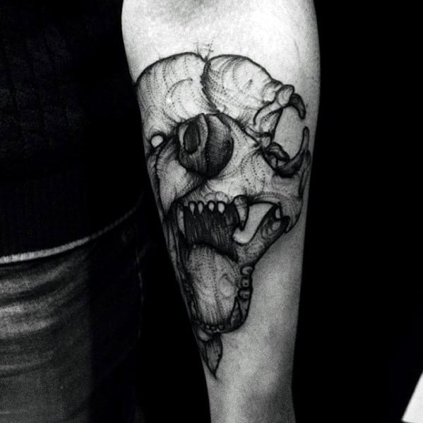 Unique Mens Artistic Bear Skull Inner Forearm Tattoo
