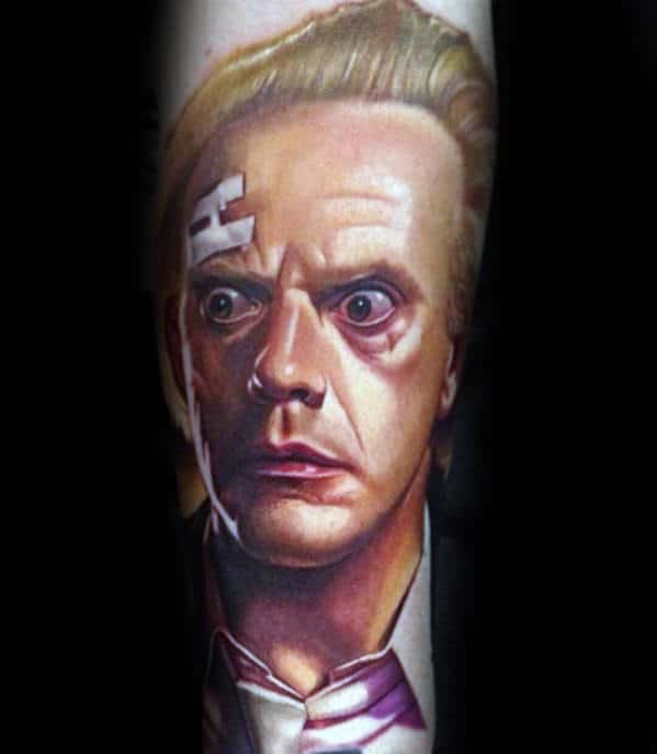 Unique Mens Back To The Future Doc Brown Portrait Inner Forearm Tattoo