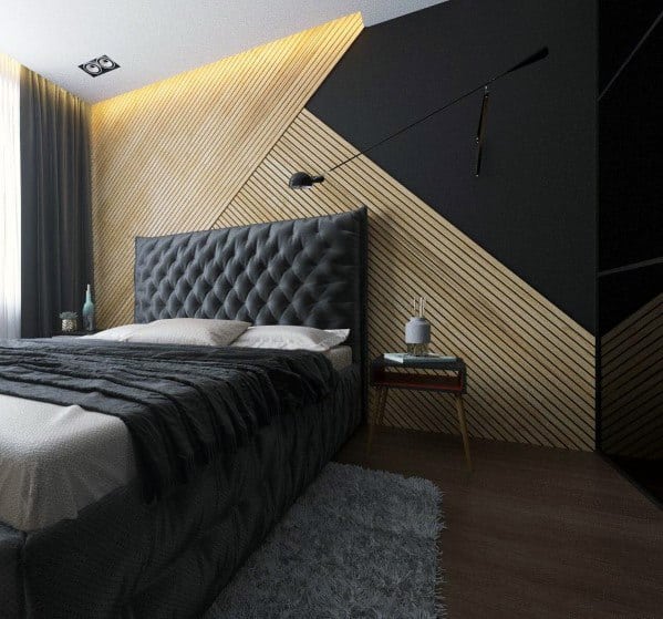 Unique Mens Bedroom Modern Black Painted And Wood Wall Designs