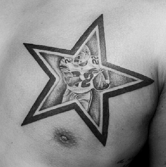 Unique Mens Black Ink Dallas Cowboys Upper Chest Star Tattoo