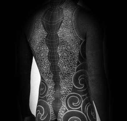 Unique Mens Blackout Sleeve And Back Tattoos