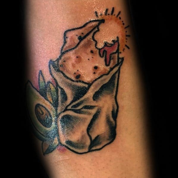 Unique Mens Burrito Tattoos On Inner Forearm