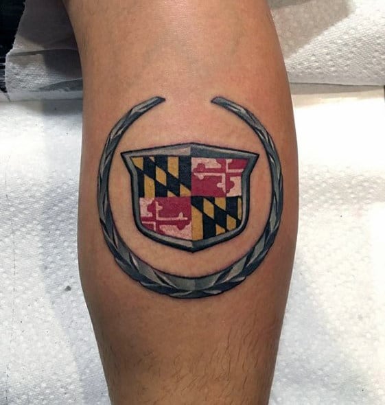 Unique Mens Cadillac Logo Leg Calf Tattoo
