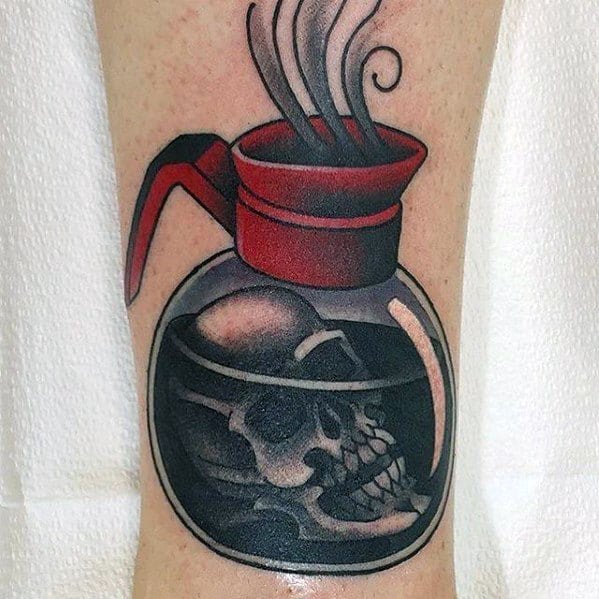 Unique Mens Coffee Mug Skul Traditional Old School Forearm Tattoos